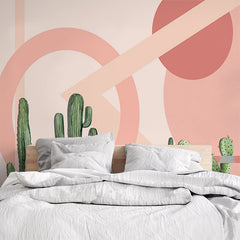 Custom Pastel Cactus Wallpaper with Modern Geometric Shapes