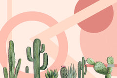 Custom Pastel Cactus Wallpaper with Modern Geometric Shapes