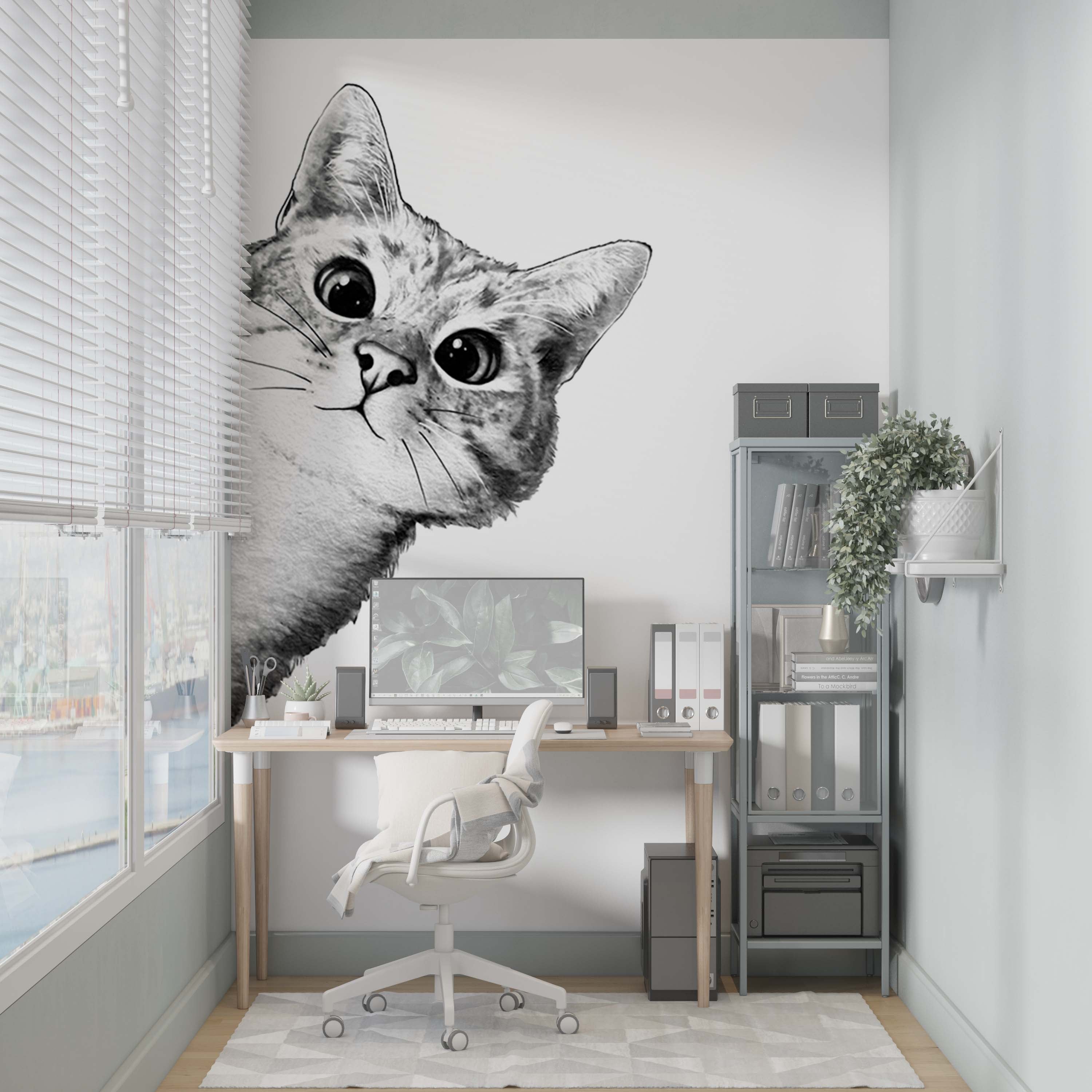 Monochrome Cat Wall Mural Curios Cat Wallpaper