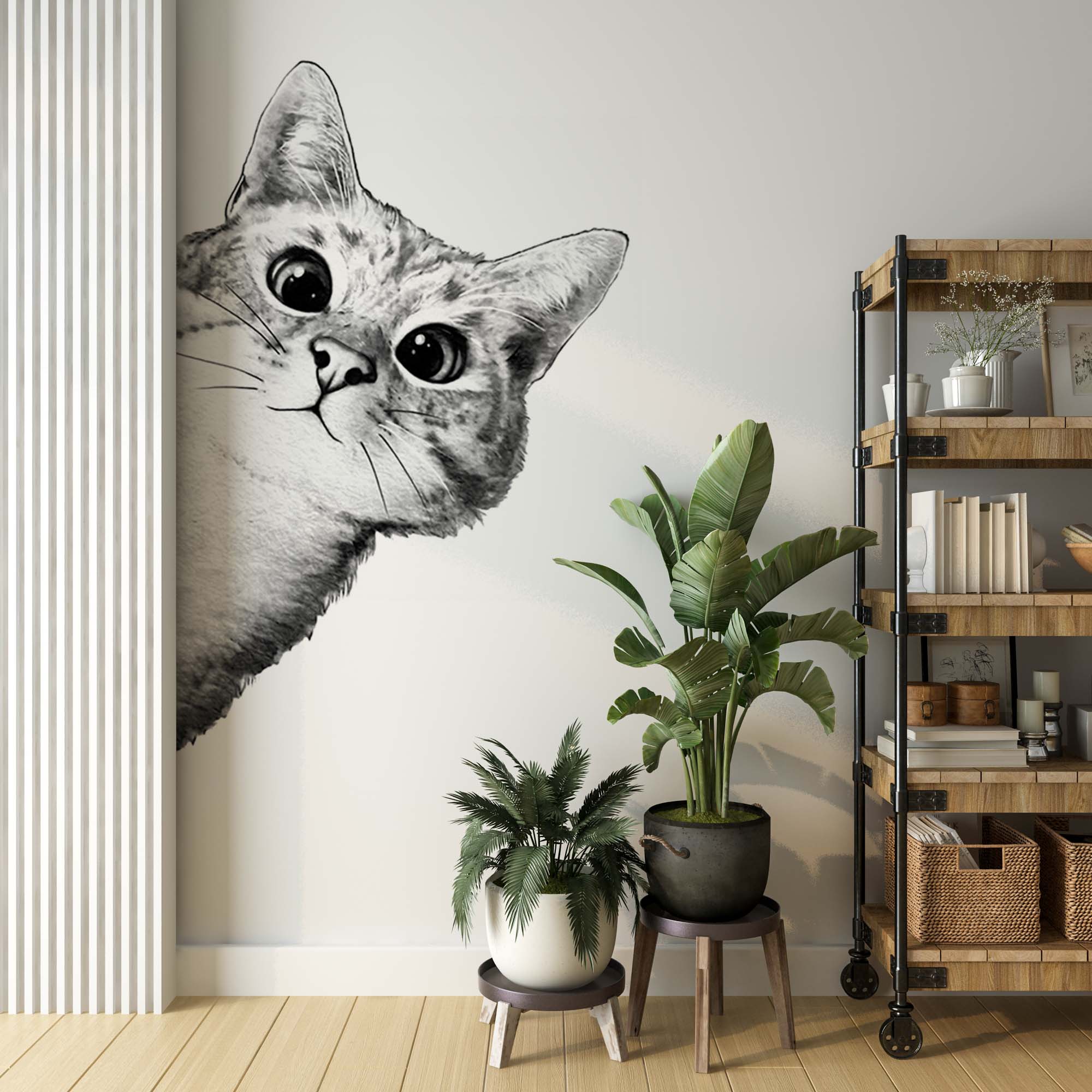 Monochrome Cat Wall Mural Curios Cat Wallpaper