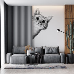 Custom Monochrome Cat Wall Mural Curios Cat Wallpaper