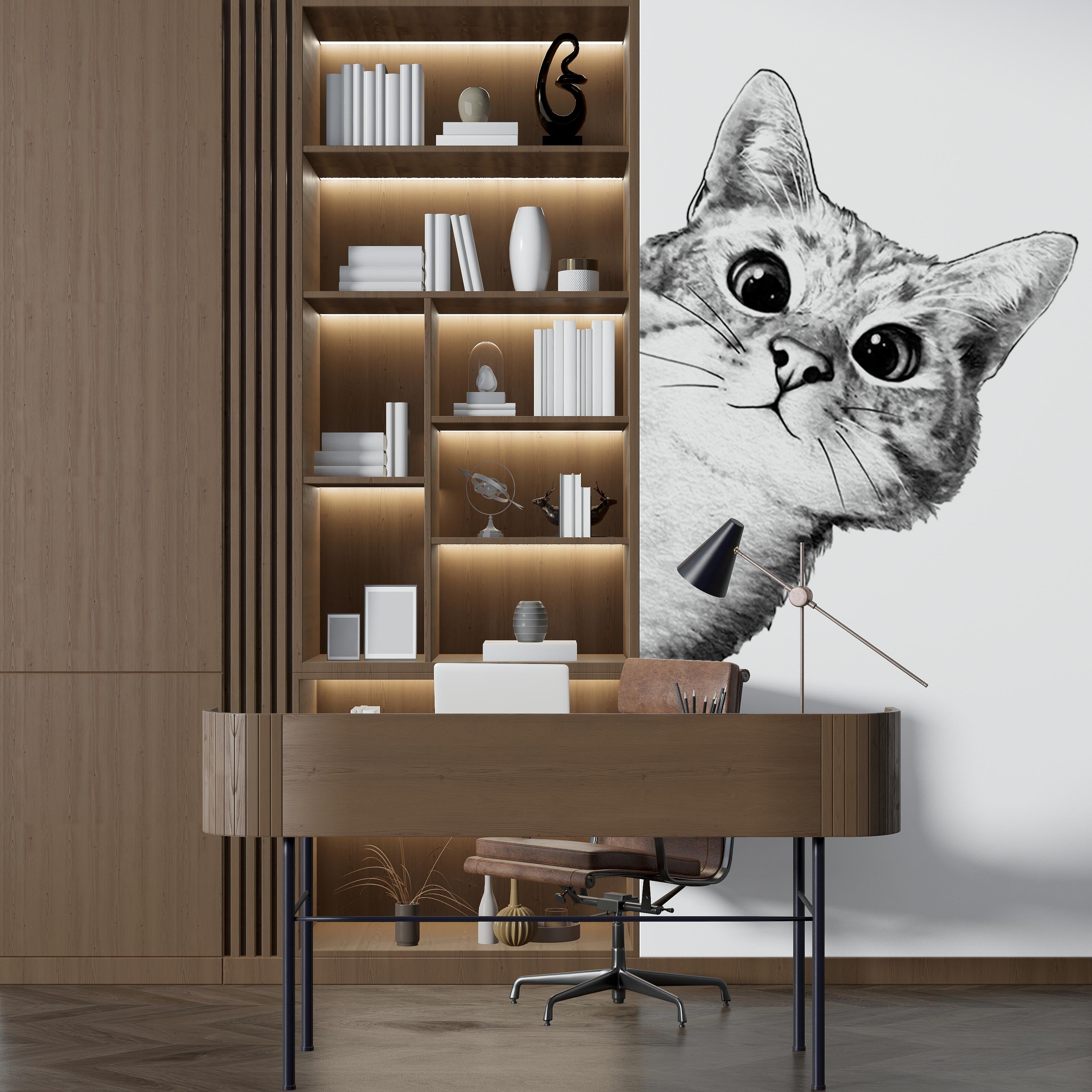 Monochrome Cat Wall Mural Curios Cat Wallpaper