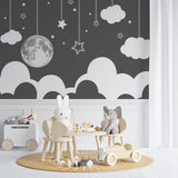 Kids Wall Murals Full Moon Black and White Wallpaper for Kids