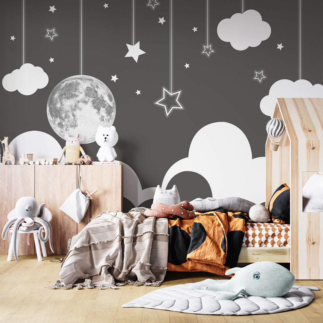 Kids Wall Murals Full Moon Black and White Wallpaper for Kids