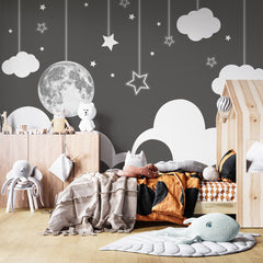 Custom Kids Wall Murals Full Moon Black and White Wallpaper for Kids