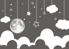 Custom Kids Wall Murals Full Moon Black and White Wallpaper for Kids