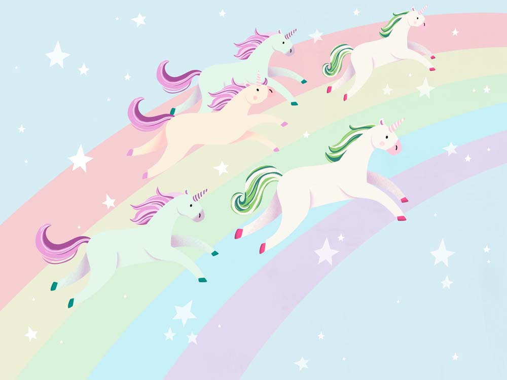 Kids Wall Mural Rainbow Unicorns Fairytale Pony Nursery Wallpaper