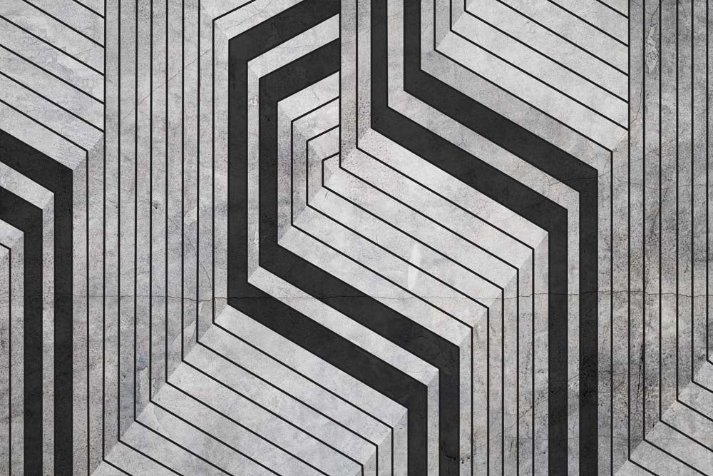 Monochromatyczna tapeta 3D z geometrycznym złudzeniem optycznym