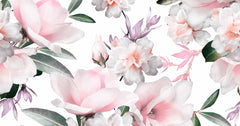 Custom Soft Pink and White Floral Bouquet Wall Mural - Delicate Petals and Green Leaves Wallpaper