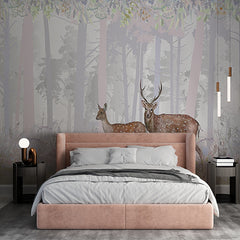 Custom Whimsical Woodland Deer Family Wall Mural Wallpaper