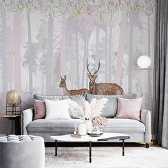 Custom Whimsical Woodland Deer Family Wall Mural Wallpaper