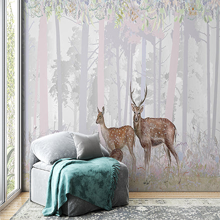 Whimsical Woodland Deer Family Wall Mural Wallpaper