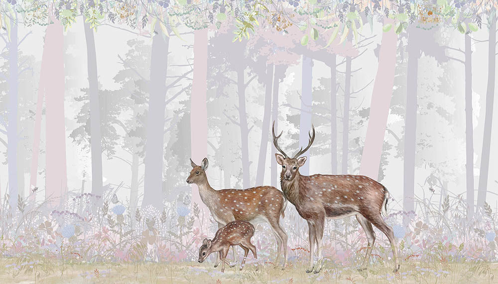 Whimsical Woodland Deer Family Wall Mural Wallpaper