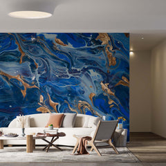 Cobalt Blue & Copper Fluid Marble Wall Mural – view 4