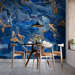 Cobalt Blue & Copper Fluid Marble Wall Mural – view 3