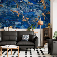 Cobalt Blue & Copper Fluid Marble Wall Mural – view 2