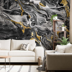 Custom Black Marble Texture Wall Mural Art Stone Abstract Liquid Ink Wallpaper