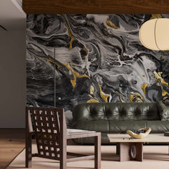 Custom Black Marble Texture Wall Mural Art Stone Abstract Liquid Ink Wallpaper