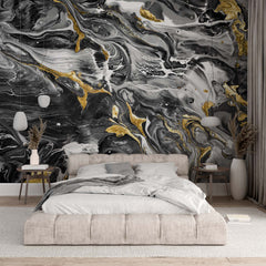 Custom Black Marble Texture Wall Mural Art Stone Abstract Liquid Ink Wallpaper