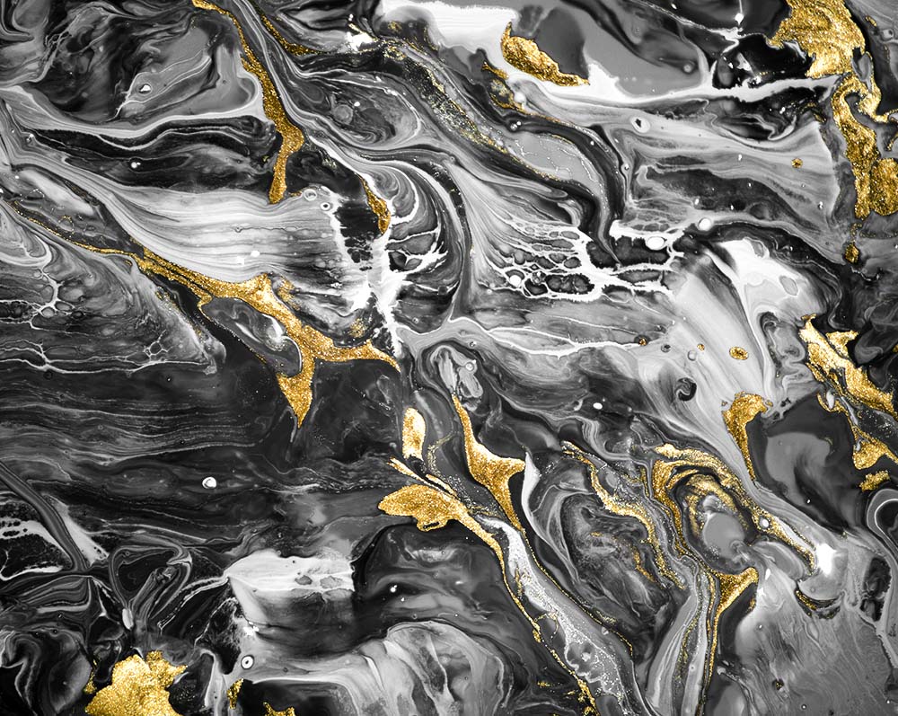 Schwarz, Weiß und Gold – Fluid-Marmor-Fototapete