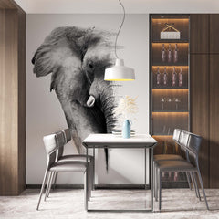Custom Elephant Silhouette Wall Mural Black and White Minimal Design Animals Wallpaper