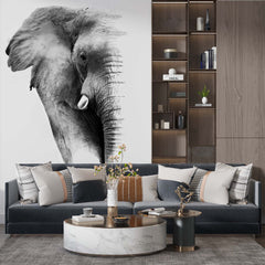 Custom Elephant Silhouette Wall Mural Black and White Minimal Design Animals Wallpaper