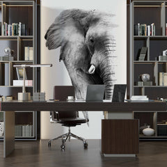 Custom Elephant Silhouette Wall Mural Black and White Minimal Design Animals Wallpaper