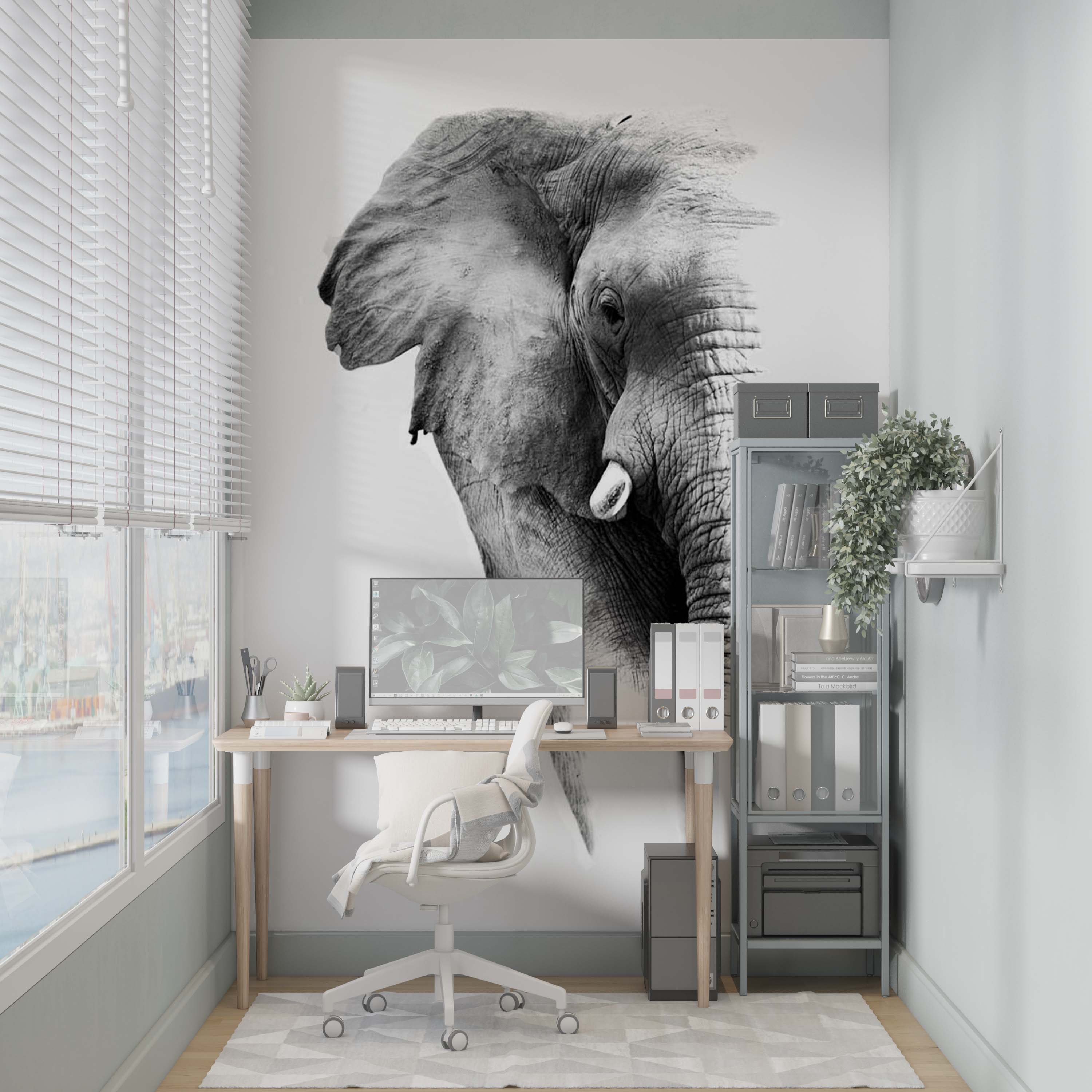 Elephant Silhouette Wall Mural Black and White Minimal Design Animals Wallpaper