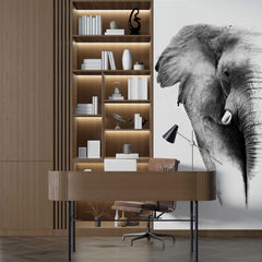 Custom Elephant Silhouette Wall Mural Black and White Minimal Design Animals Wallpaper