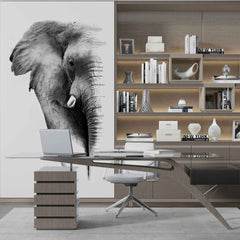 Custom Elephant Silhouette Wall Mural Black and White Minimal Design Animals Wallpaper