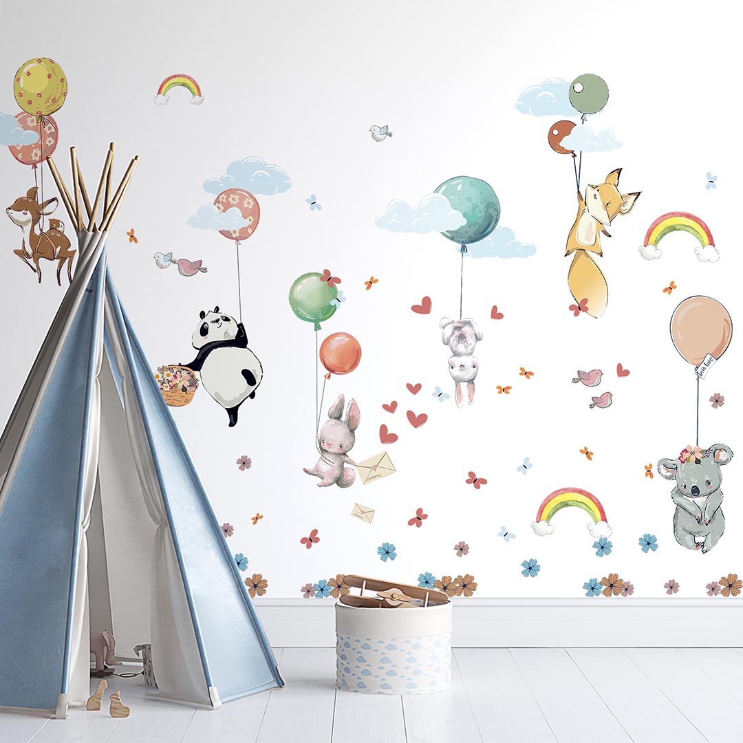 Hot Air Balloon Wall Decals for Kids Rooms Animal Wall Stickers