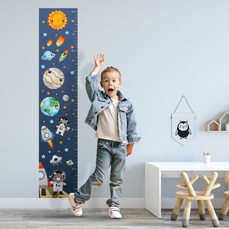 Kids' Growth Chart Peel and Stick Space Animal Solar System Decals