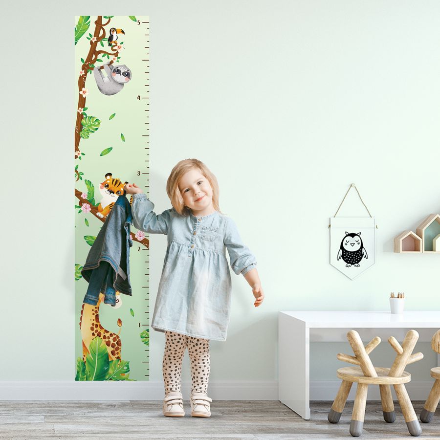 Kids' Growth Chart Peel and Stick Jungle Animal Wall Decals for Kids Baby Girl Boy Room