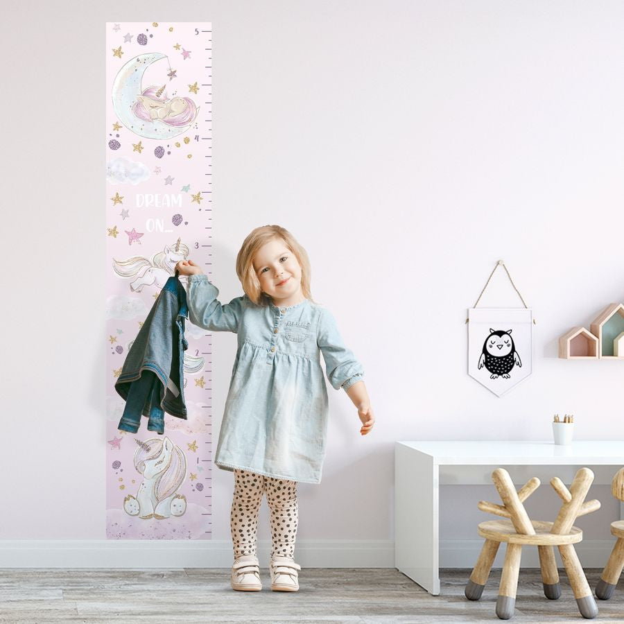 Kids' Growth Chart Peel and Stick Unicorns Rainbows Glittered Stars