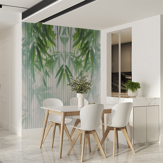 Bamboo Leaf Wall Mural Abstract White Lines Botanical Wallpaper