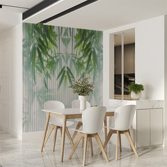 Custom Bamboo Leaf Wall Mural Abstract White Lines Botanical Wallpaper