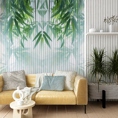 Custom Bamboo Leaf Wall Mural Abstract White Lines Botanical Wallpaper