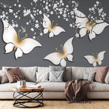 Golden Butterflies Wall Mural Floral Blossom Wallpaper