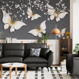 Golden Butterflies Wall Mural Floral Blossom Wallpaper