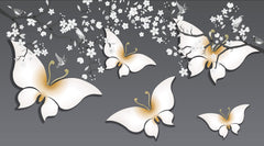 Custom Golden Butterflies Wall Mural Floral Blossom Wallpaper