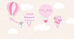 Custom Kids Wall Mural Pink Hot Air Balloons Bunny Wallpaper for Kids