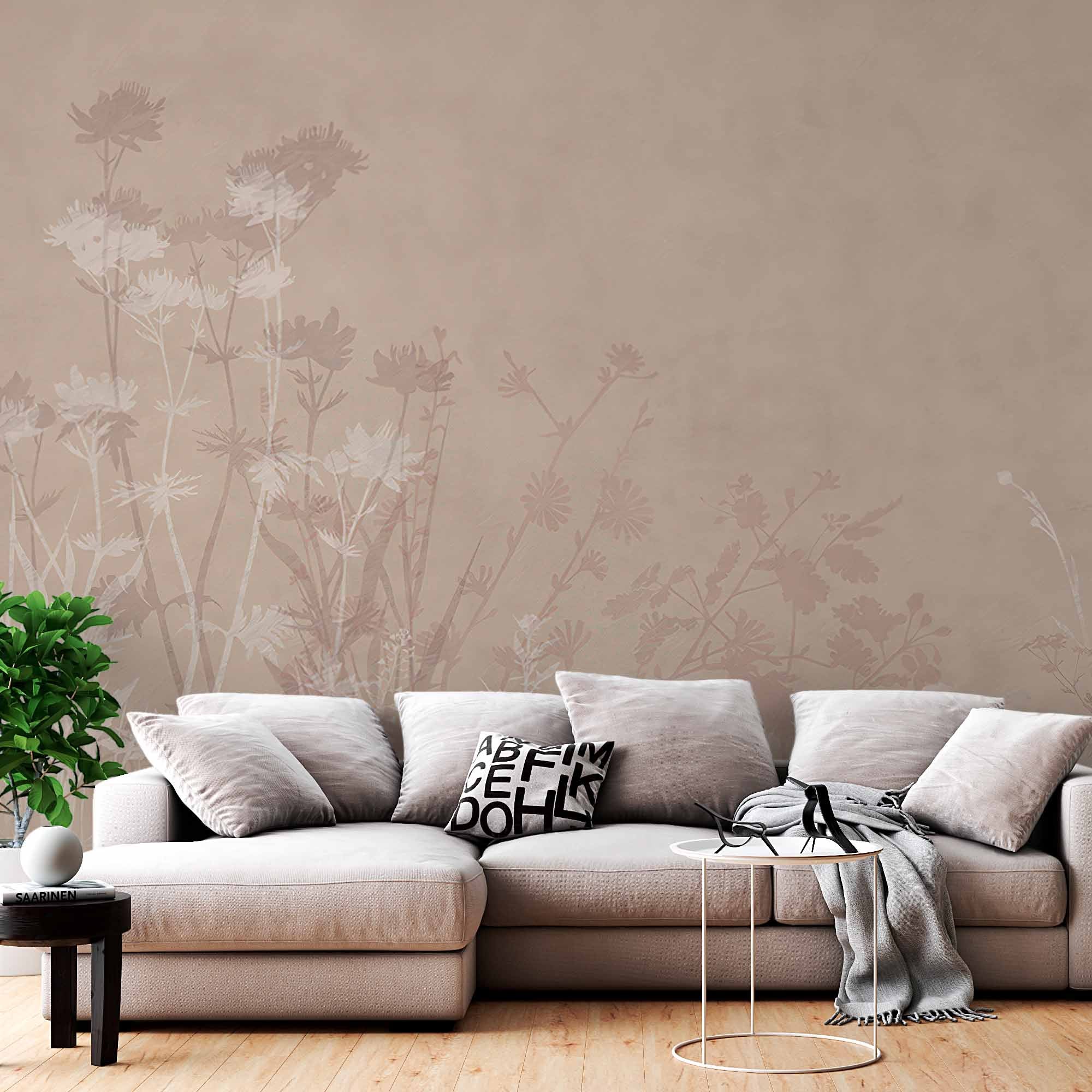 Subtle Neutral Floral Silhouette Wall Mural Wallpaper