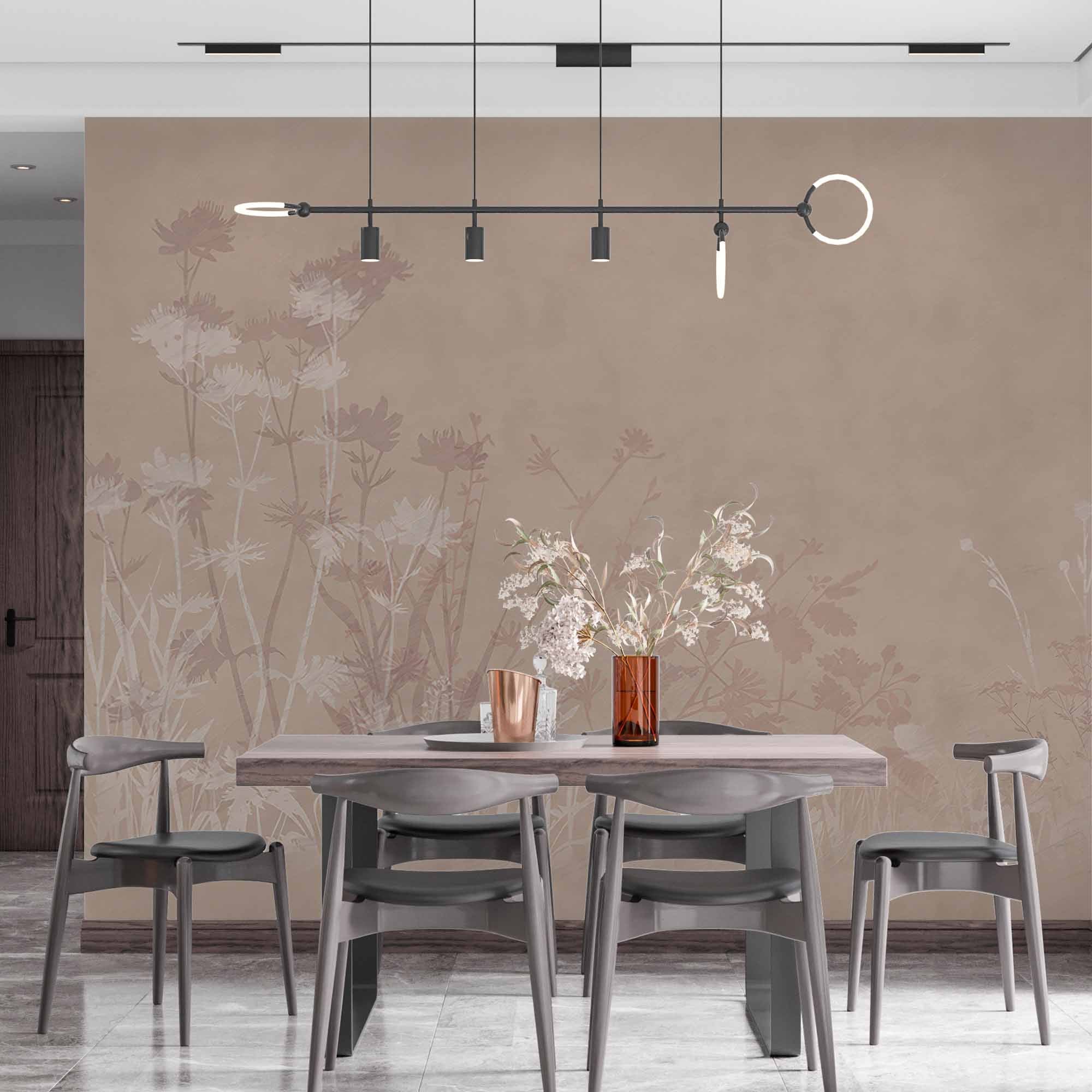 Subtle Neutral Floral Silhouette Wall Mural Wallpaper