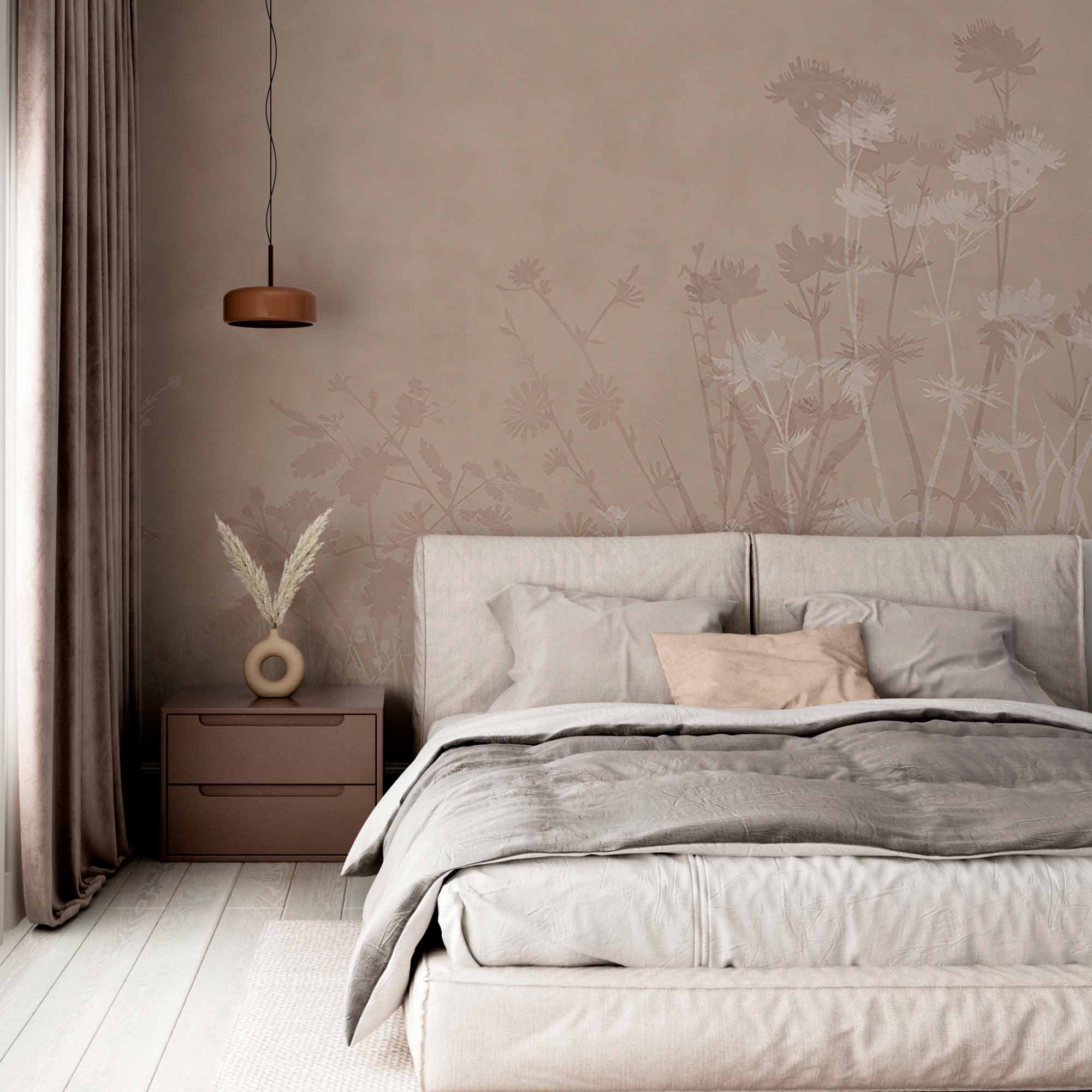 Subtle Neutral Floral Silhouette Wall Mural Wallpaper