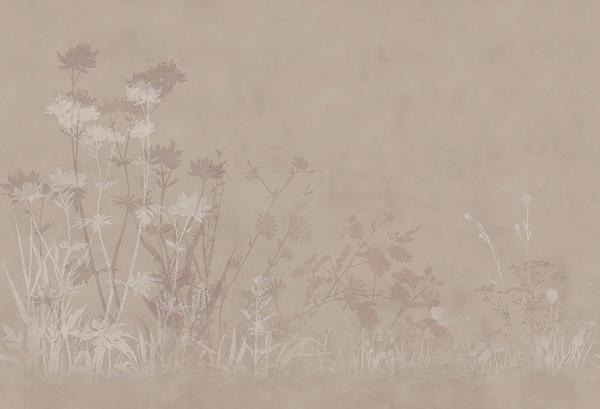 Subtle Neutral Floral Silhouette Wall Mural Wallpaper