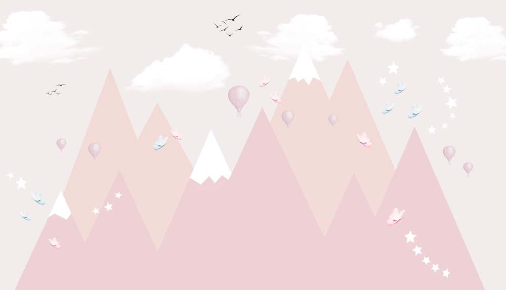 Kids Wall Murals Stars Sky Light Pink Mountains Scandinavian Wallpaper for Kids