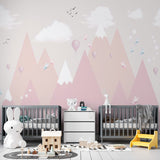 Kids Wall Murals Stars Sky Light Pink Mountains Scandinavian Wallpaper for Kids