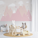 Kids Wall Murals Stars Sky Light Pink Mountains Scandinavian Wallpaper for Kids