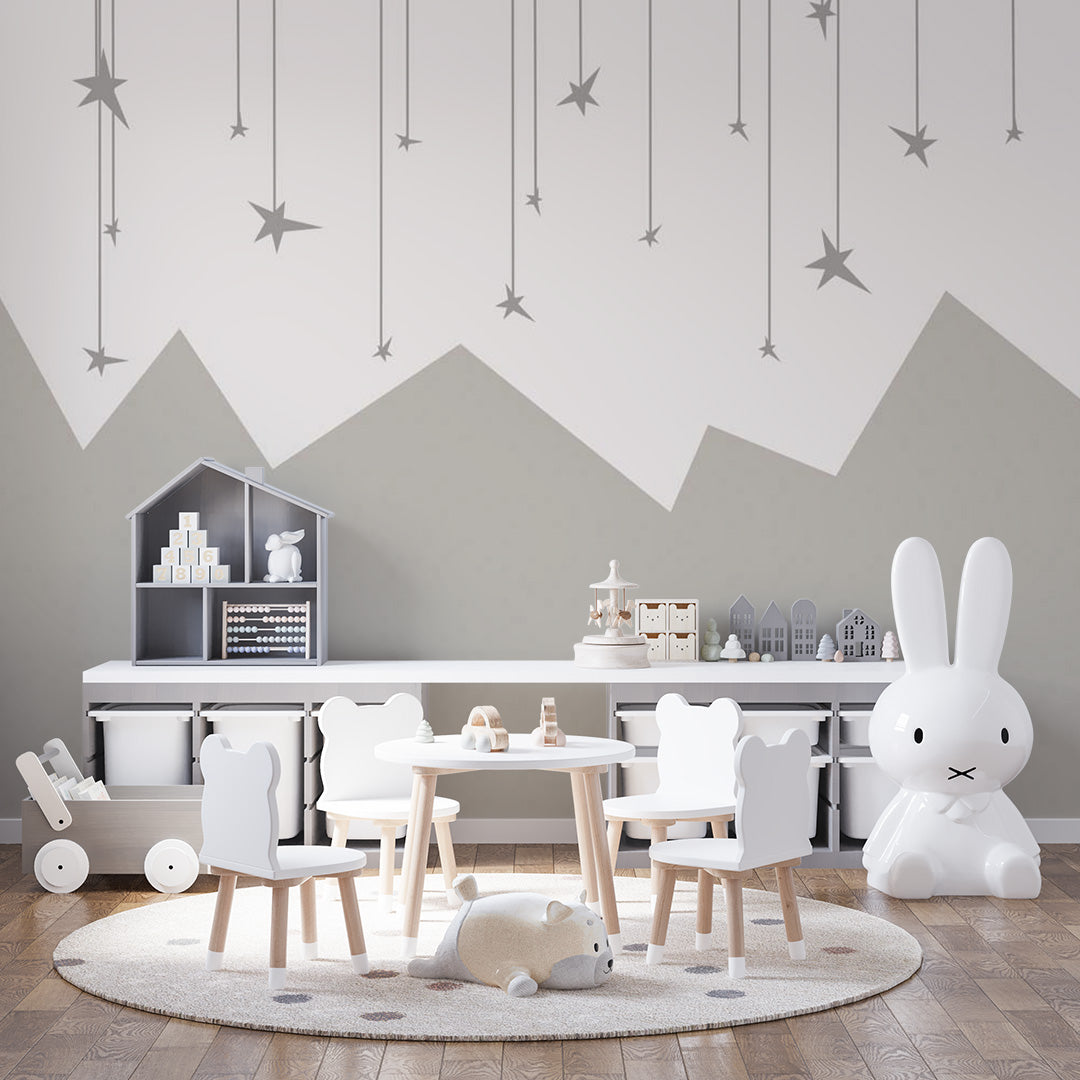 Kids Wall Murals Scandinavian Mountains Stars Sky Wallpaper for Kids