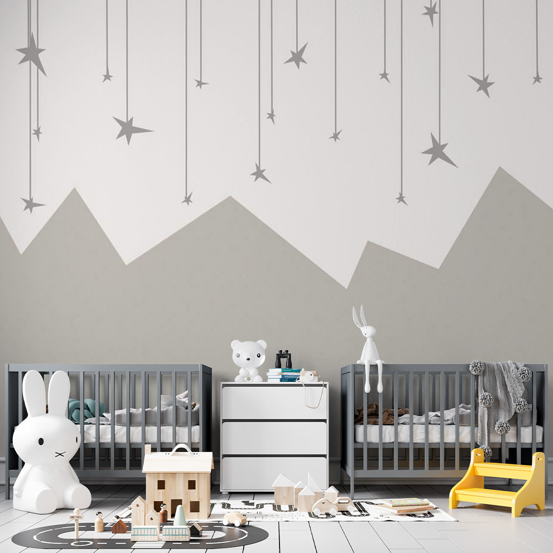 Kids Wall Murals Scandinavian Mountains Stars Sky Wallpaper for Kids